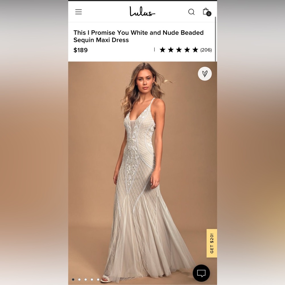 NWT: Lulu’s I Promise You White & Nude Beaded Sequin Maxi Dress